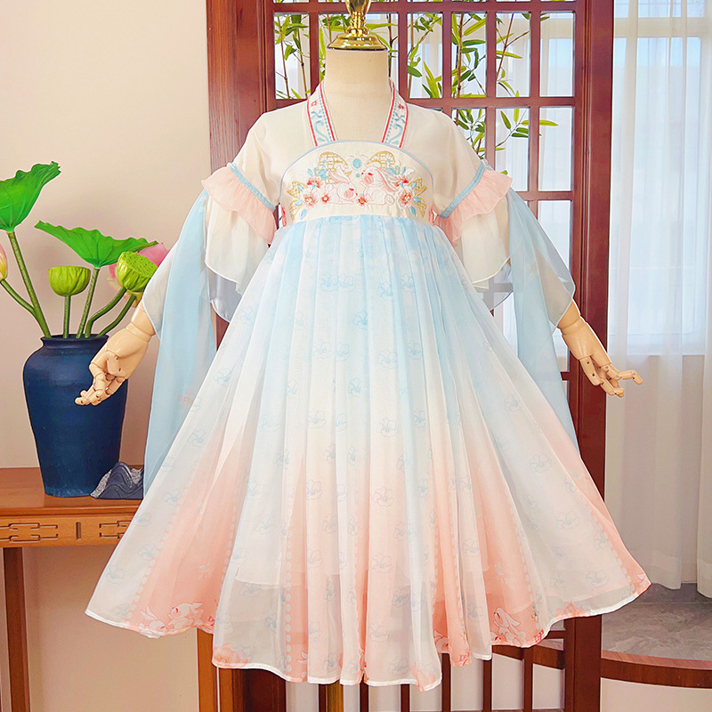 2024新款汉服女童唐制刺绣儿童古装超仙连衣裙中国风襦裙夏季批发