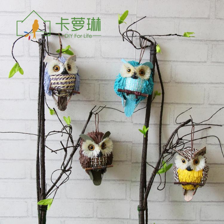 草编猫头鹰工艺品田园风格空中吊饰幼儿园环创走廊壁挂纯手工制作