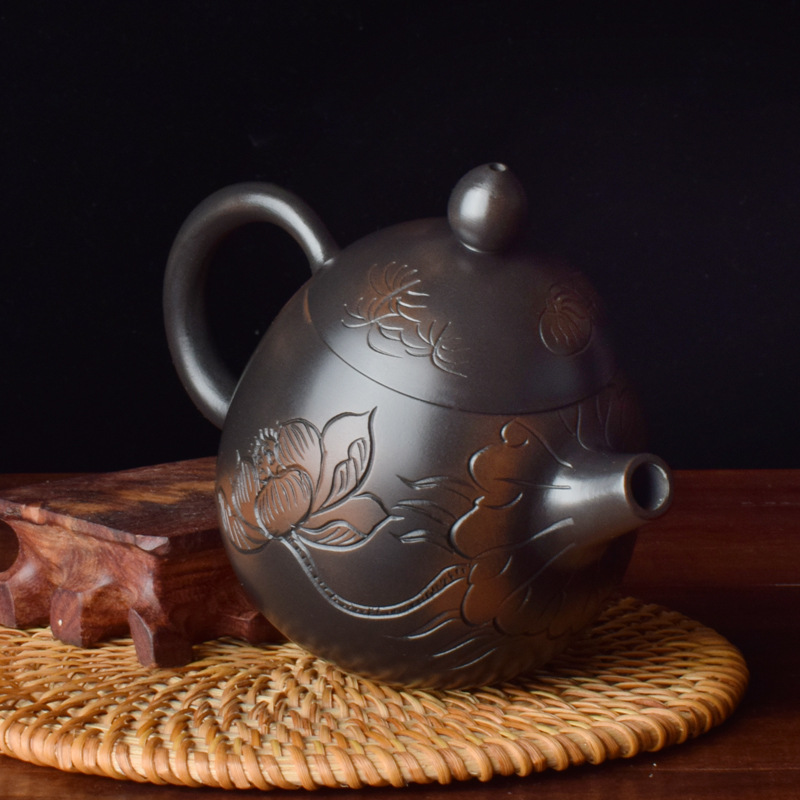 27ik云南建水紫陶茶壶家用全纯手工浮雕泡茶单壶功夫茶具非紫砂壶