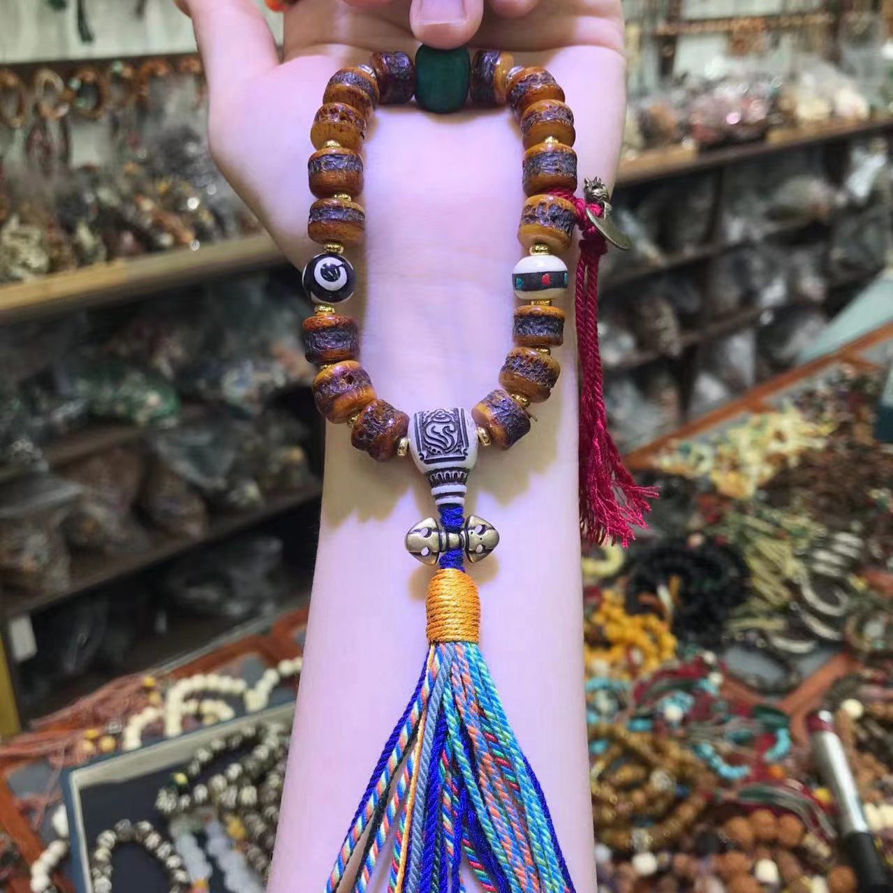 蓬森珠宝藏式嘎巴拉念珠骨头天珠文玩手持饰品直播货源批发女男款