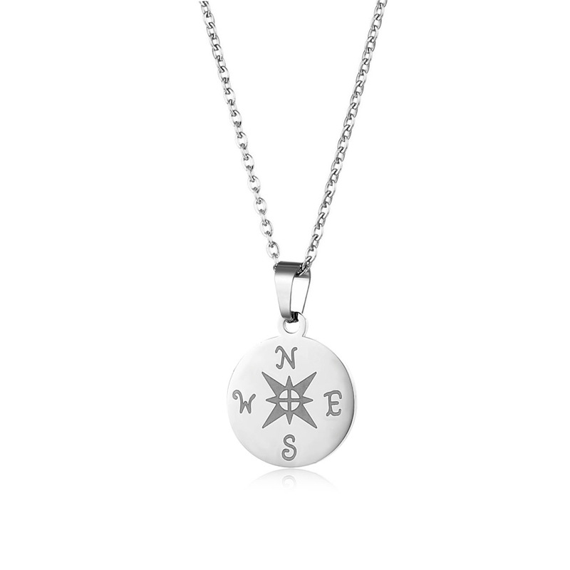 Stainless Steel Compass Necklace Fashion Couple Letter Pendant Ornaments Wholesale European and American Wish New Clavicle Chain