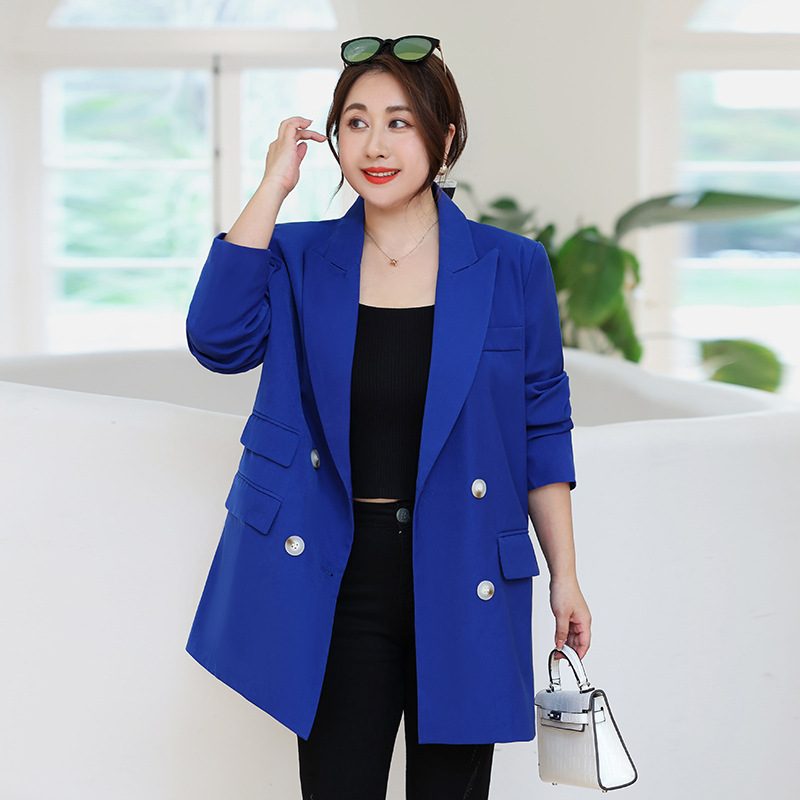 春秋大码女装胖mm200显瘦减龄西装外套女韩版休闲复古英伦风西服