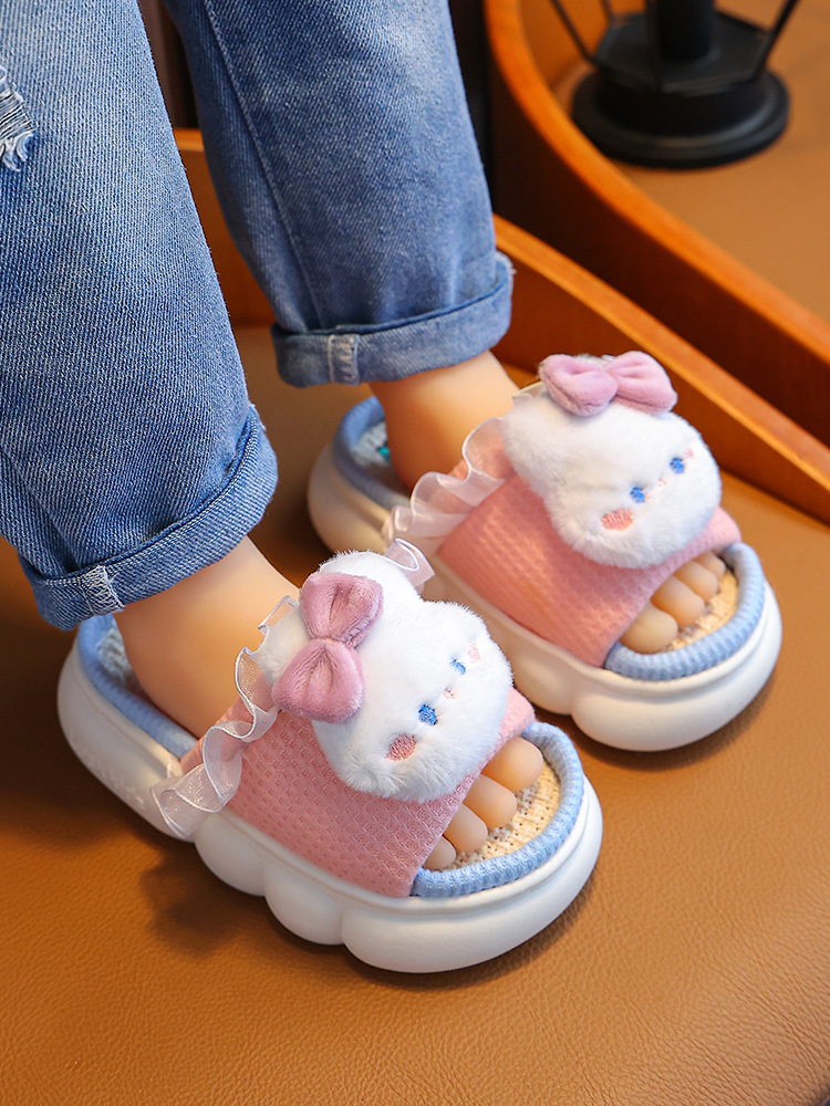 春秋儿童亚麻凉拖鞋四季室内家用透气女童亲子中大童宝宝棉麻拖鞋