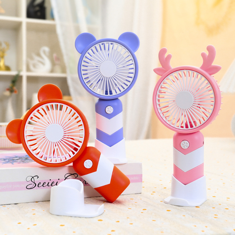 Summer Outdoor Handheld Mini Fan Mobile Phone Holder Multifunctional Animal Ear Usb Charging Base Little Fan