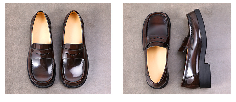 4900jk制服鞋日系小皮鞋女大头2021新爆款单鞋真皮方头厚底乐福鞋