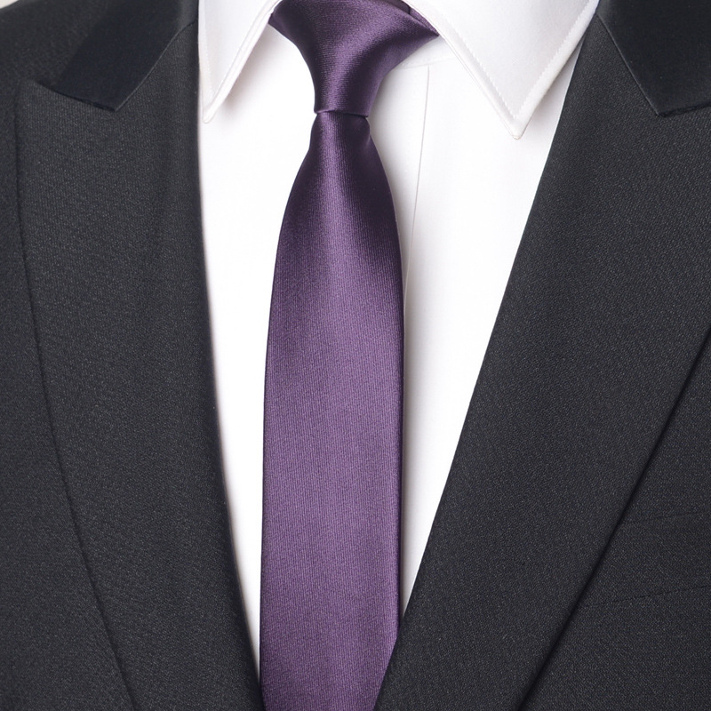 纯单紫色领带男士韩版窄结婚新郎职业蓝色 手打拉链式懒人免打结