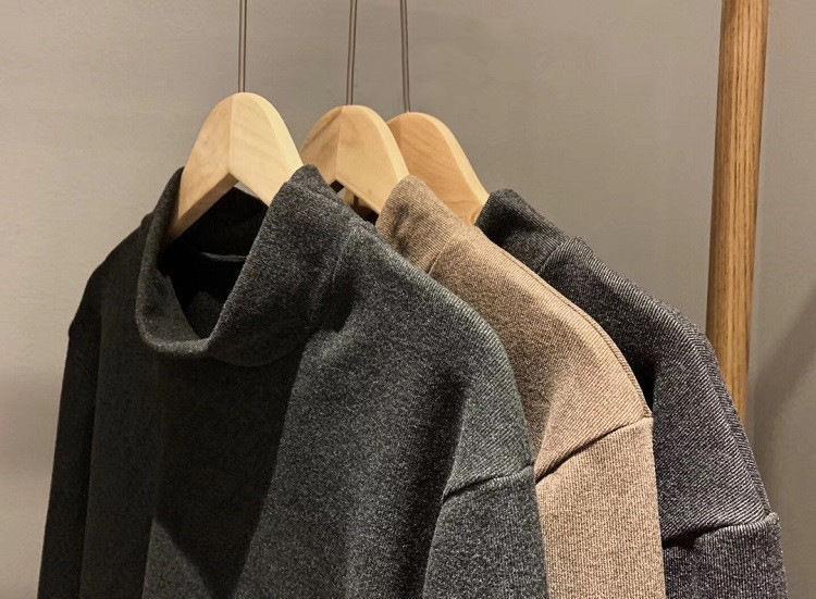 2020阳离子男士打底衫新款德绒针织条纹螺纹双面绒秋冬半高领保暖