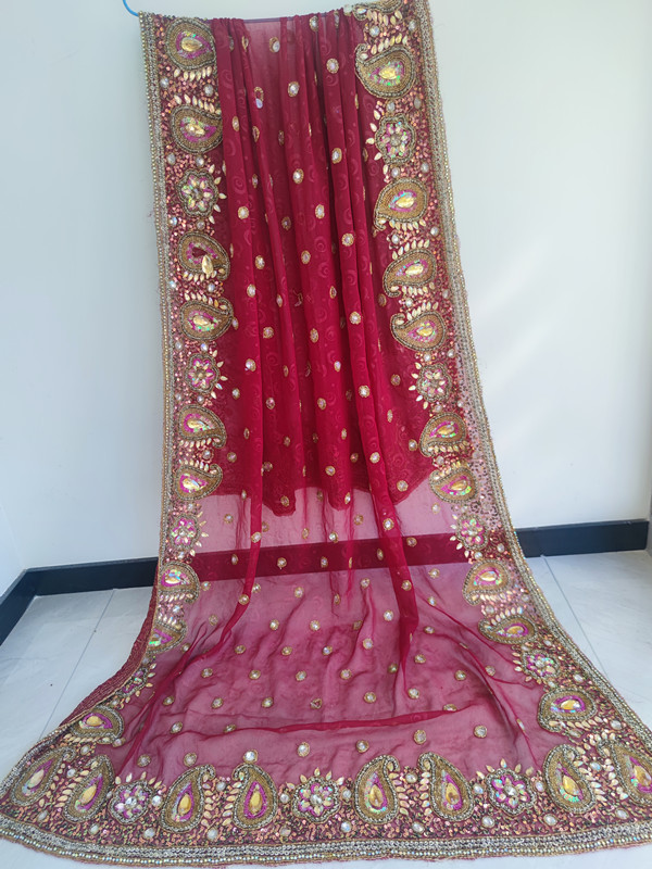 印度重工纱丽服装手工印度民族刺绣头纱纱丽创意披纱披肩异域风