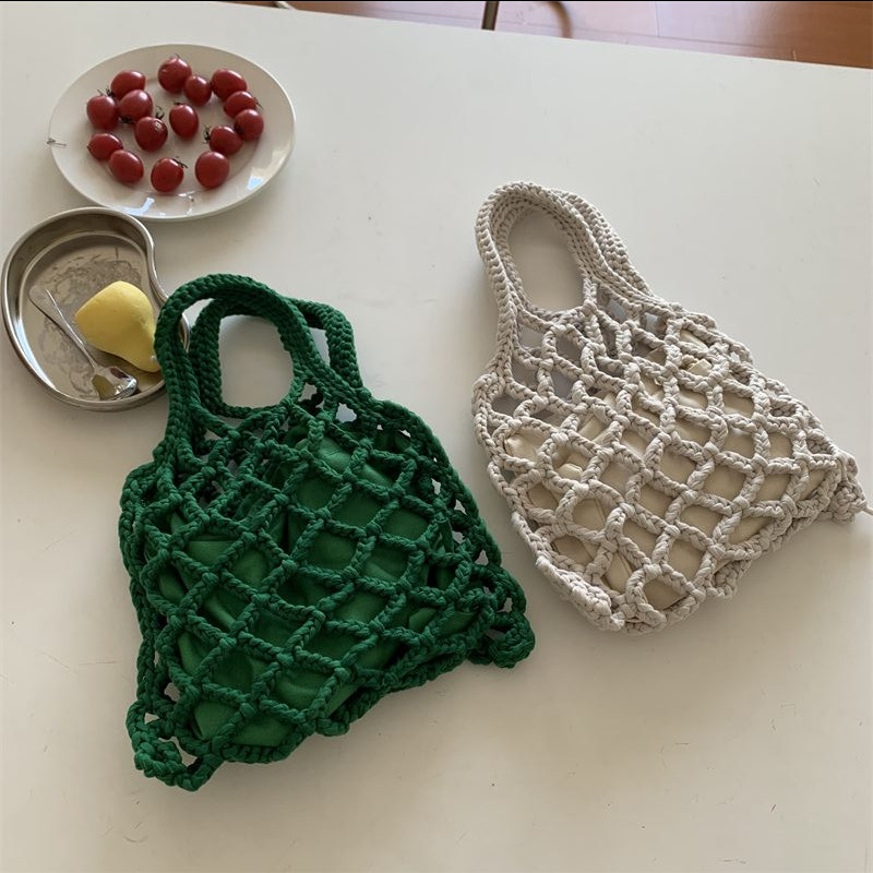 编织包女休闲手提水桶小包包镂空手工编织袋手拎小包包日常百搭潮