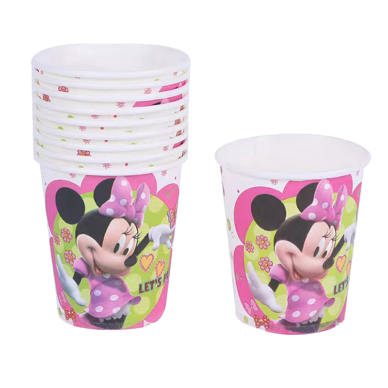 Minnie Mouse Theme Birthday Tableware Supplies Party Tablecloth Paper Pallet Hanging Flag Tissue Paper Cup Birthday Decoration Props