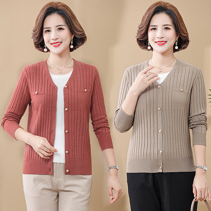 妈妈春秋装洋气外套薄款针织开衫40岁50中老年女装春秋毛衣上衣服