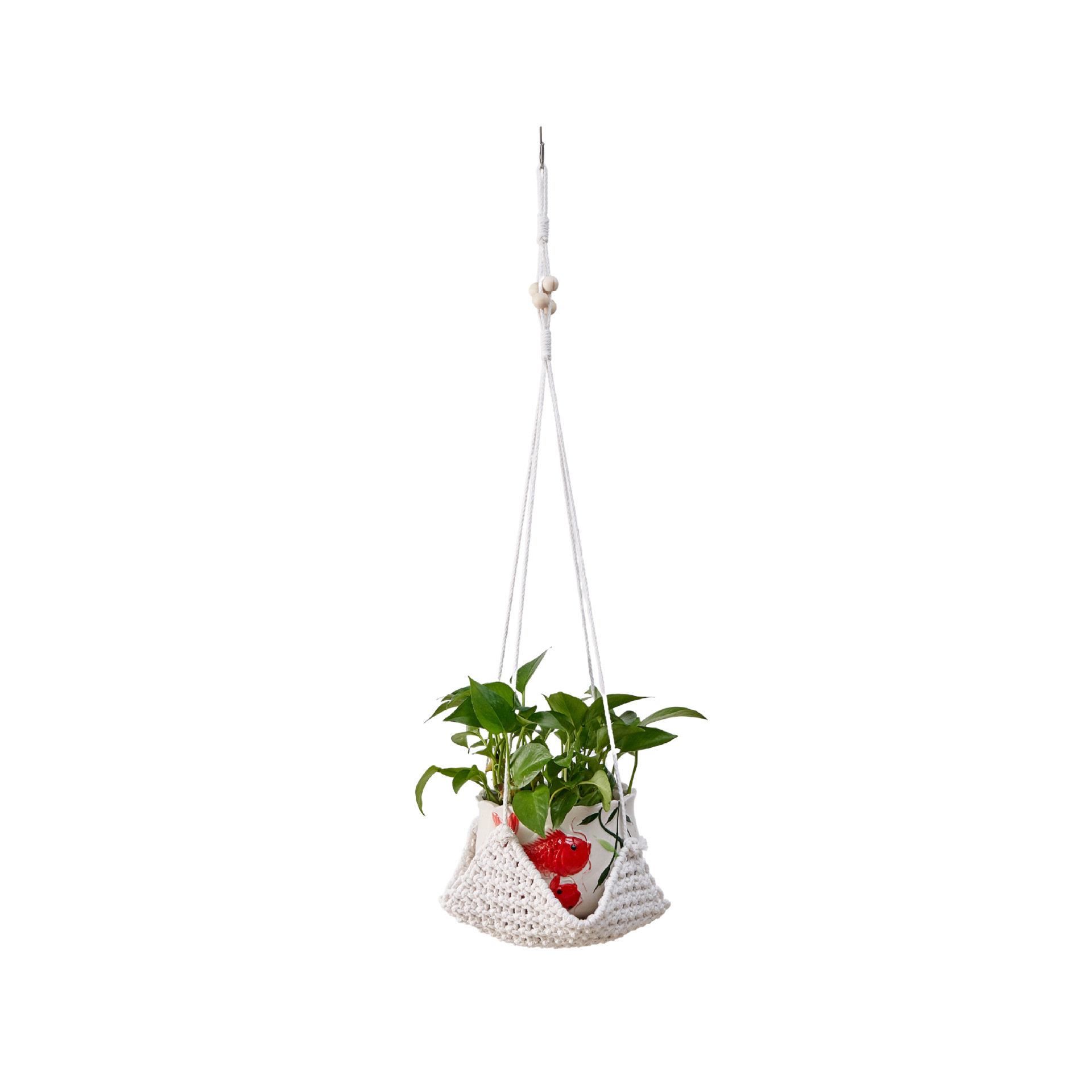 Square Bottom Flower Pot Net Pocket Hand-Woven Cotton String Flower Pot Hanging Basket Gardening Creative Flower Pot Plant Hanging Net Pocket