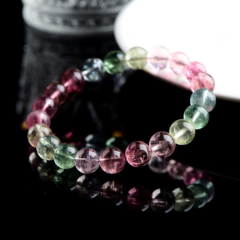 天然7a级马卡龙碧玺圆珠手链 老矿冰激凌色碧玺手串 批-阿里巴巴