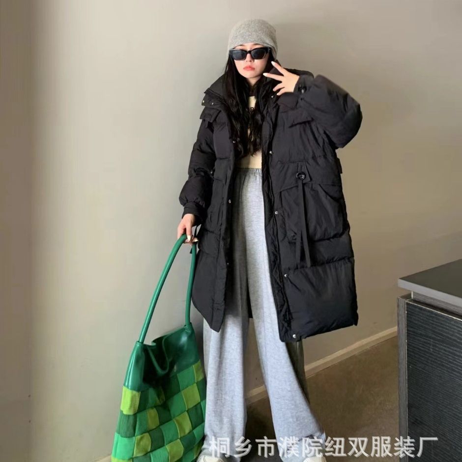 纽双大纽扣羽绒服女中长款过膝加厚冬装新款宽松冬季外套保暖上衣