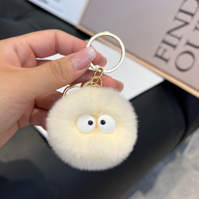 Cute Rex Rabbit Fur Small Fur Ball Keychain Pendant Ins Online Influencer Plush Small Briquette Schoolbag Bag Charm Gift