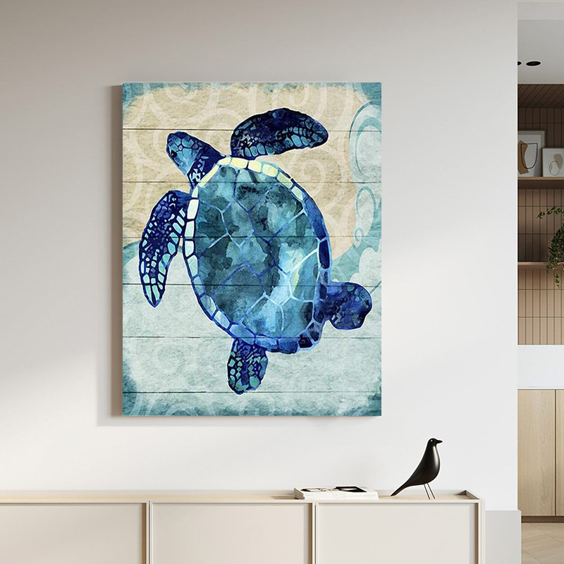 亚马逊现代抽象蓝色海洋生物喷绘无框画客厅装饰画画芯帆布挂画