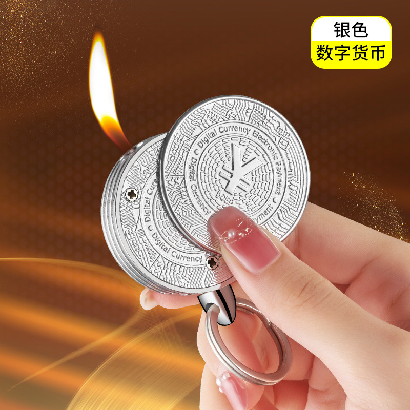 Creative Personality Digital Gold Coin Shape Open Fire Pendant Lighter New Exotic Gas Lighters Factory Wholesale
