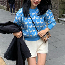 韩国chic秋冬季新款小众休闲气质百搭圆领女士可爱小鸭子图案毛衣