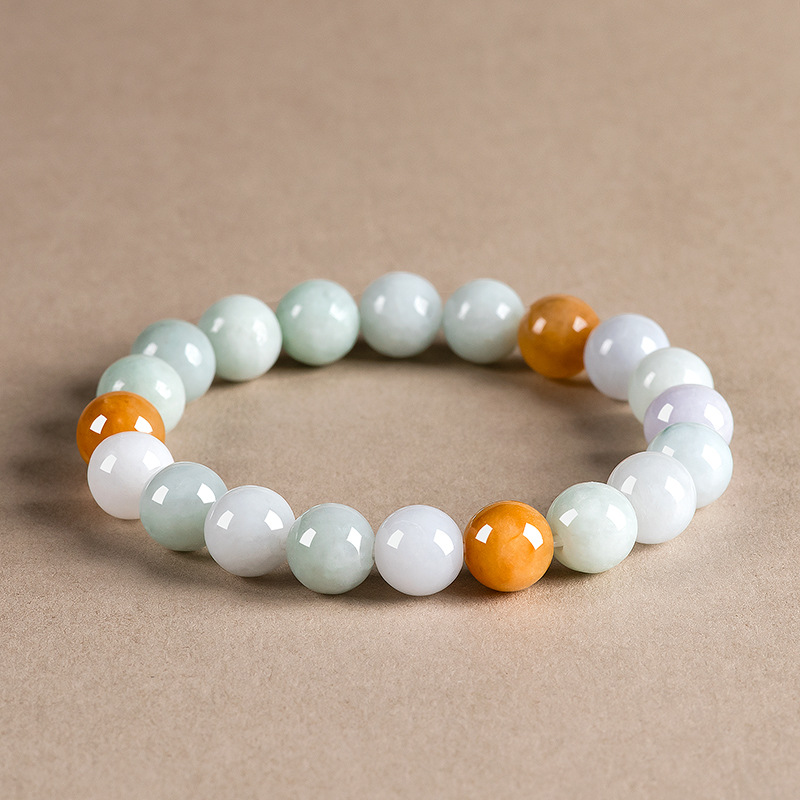 天然缅甸A货翡翠10mm三彩手串糯种玉石手链女款手饰四会玉器批发