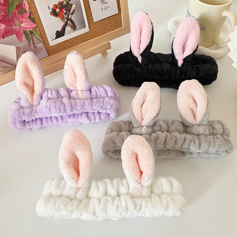 Korean Style Cute Rabbit Ears Hair Band Female Face Wash Mask Hair Band Cartoon Animal Headband Three-Dimensional Hairware