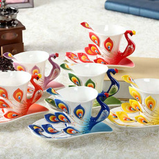 Tea Set Enamel Porcelain Peacock Coffee Cup