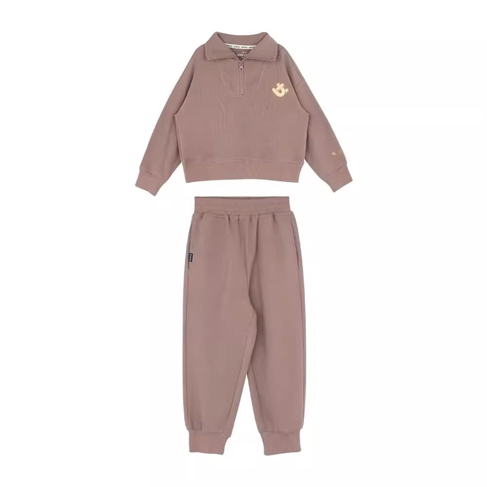 2024 Spring New Stand Collar Icon Sweater & Ribbed Cuffs Casual Pants Children's Kindergarten Classic Suit Baby Clothes