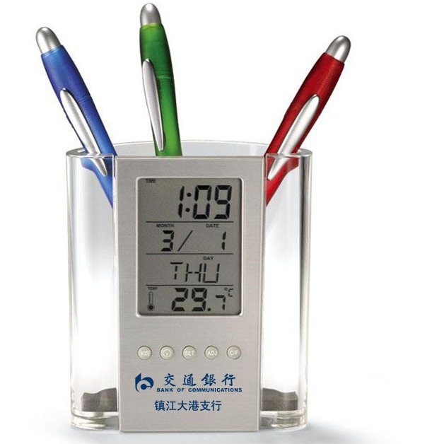 Transparent Electronic Alarm Clock Pen Holder
