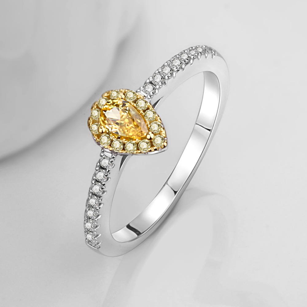 jz500梨形黄钻简单小戒指异形仿真钻女款钻戒粉彩钻小排戒子