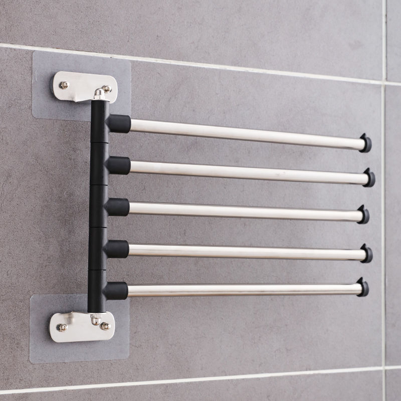 Towel Rack Rotating Stainless Steel Punch-Free Toilet Bathroom Towel Bar Single Rod Toilet Kitchen Hanging Rag Rack