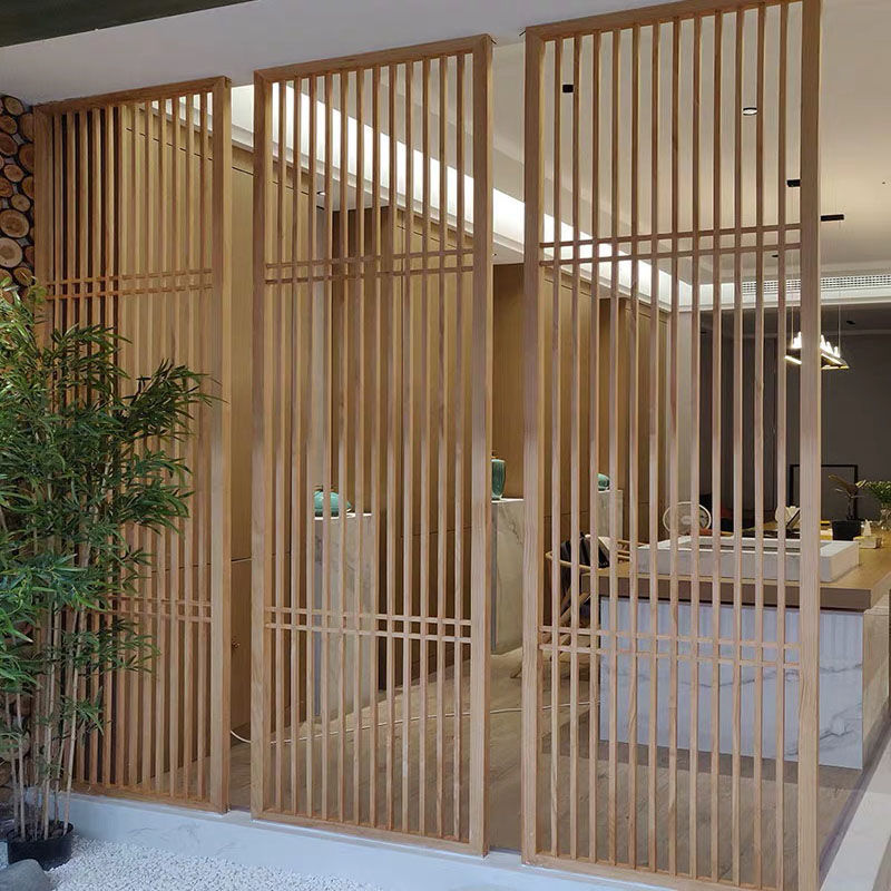 屏风墙日式入户隔断客厅玄关卧室简约镂空实木花格隔断新木格栅