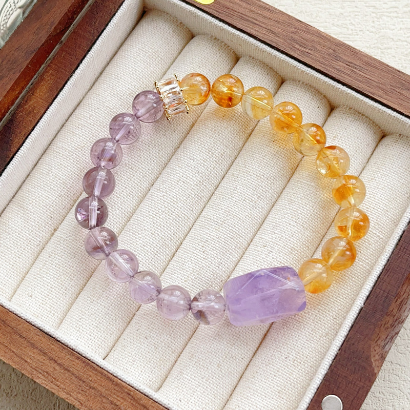 紫水晶手链女玻利维亚 薰衣草紫水晶 黄水晶紫晶九紫离火原石手串