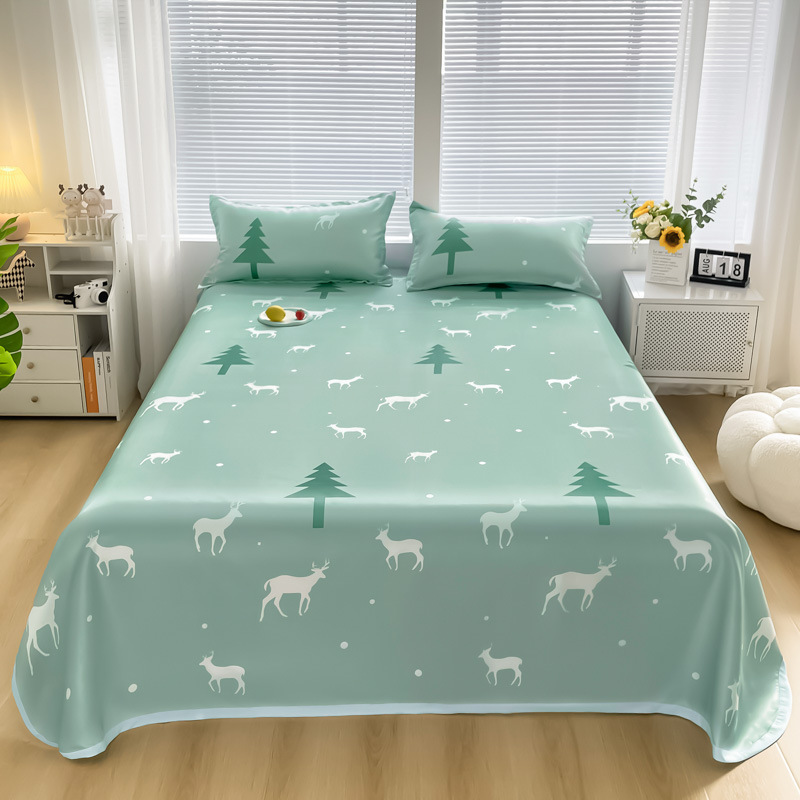 夏季冰丝凉席三件套床单款折叠空调软席子可水洗迷鹿森林床上用品