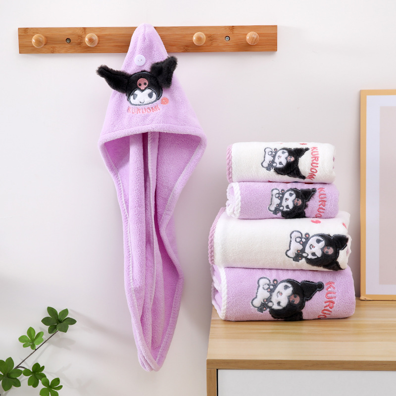 Coolomi Towel Bath Towel Set Polyester Brocade Material Soft Absorbent Lint-Free Cartoon Cute