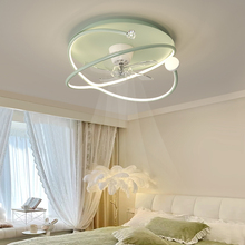 主卧室灯简约现代奶油风风扇灯360度摇头智能语音变频电扇吸顶灯