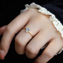 小众森系蓝钻三角形素圈戒指女时尚个性简约百搭高级感开口食指戒