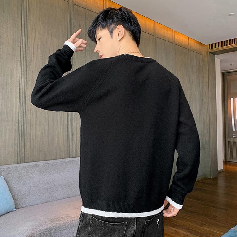 Sweater Men's Trendy Men's round Neck Bottoming Shirt Autumn and Winter Fashion Brand Solid Color Long Sleeve Sweater Casual Inner Sweater