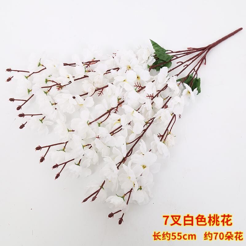 Artificial Peach Blossom Seven Fork Peach Blossom Branch Living Room Foreign Trade Flower Branch Wedding Decoration Fake Peach Blossom Branch Modern Minimalist