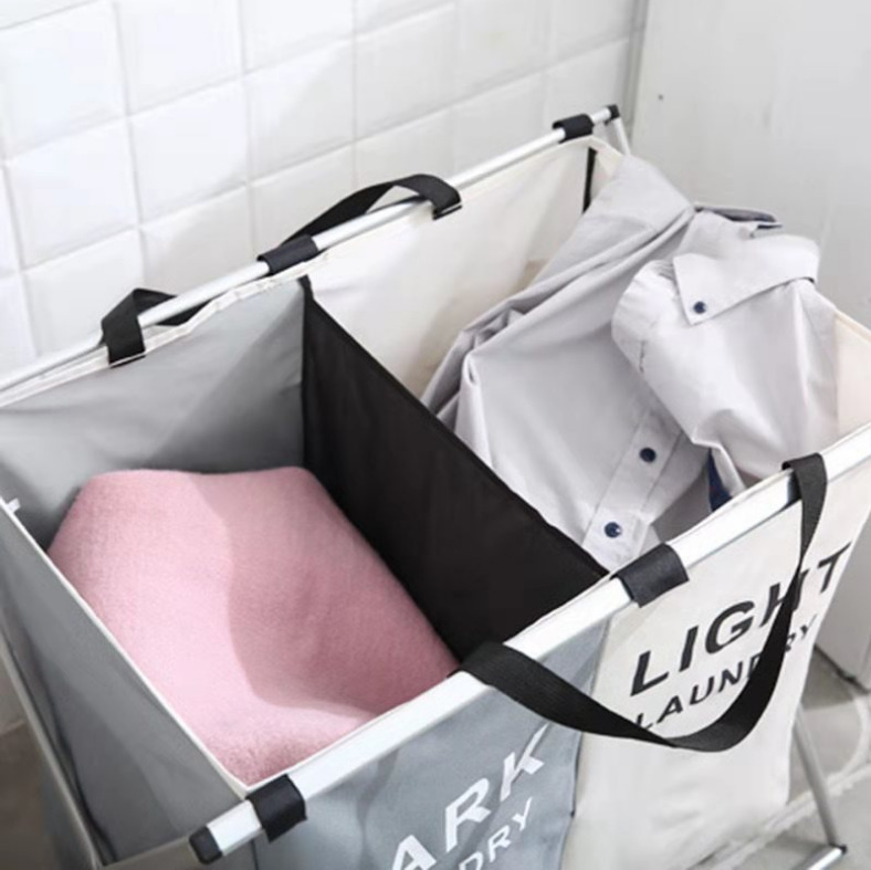 Dirty Clothes Basket Dirty Clothes Storage Basket 3 Grid Classification Foldable Laundry Basket Household Laundry Basket