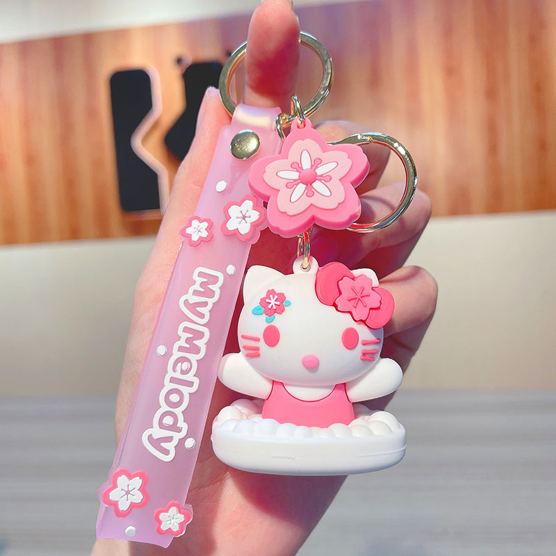 Cute Sakura-Shaped Sanrio Keychain Cartoon My Melody Clow M PVC Doll Bag Package Pendant Gift Wholesale