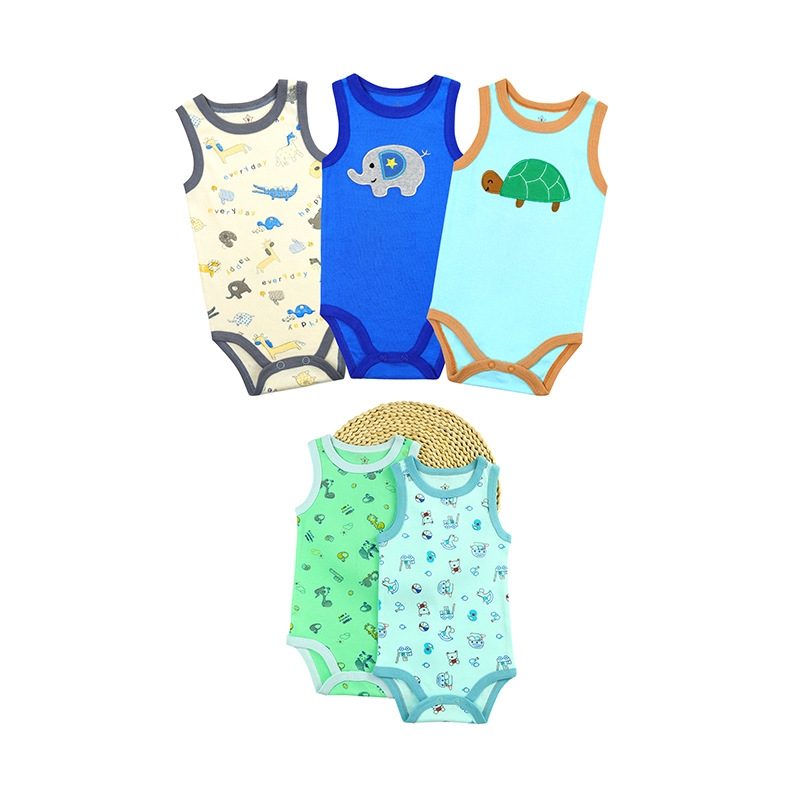 OEM Sleeveless Leotard Vest Triangle Jumpsuit Five-Piece Baby Vest Garments Printed Vest Romper