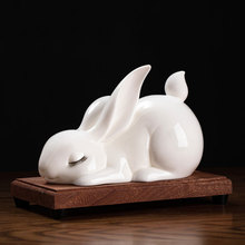 中式陶瓷玉兔小夜灯桌面摆件客厅酒柜博古架装饰兔年礼品支持logo