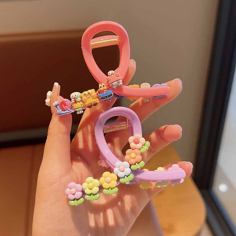 Children's Cute Cartoon Grip Girl's Back Head Strawberry Bear Sanrio Hair Claw Sponge Baby Shark Clip Hair Accessories