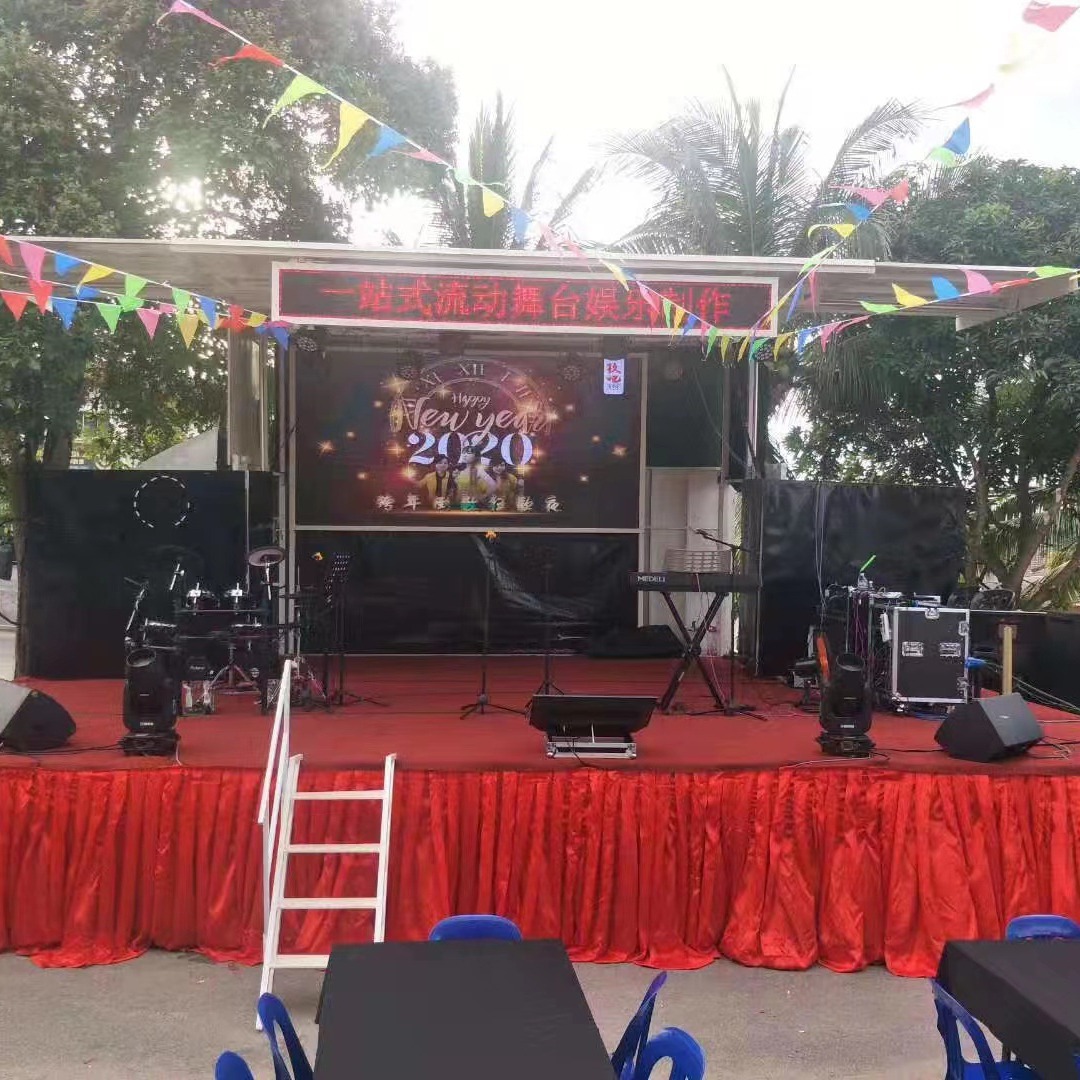 黄牌流动舞台车摆摊售货车 小吃快餐移动车 三面翼展流动演绎车多