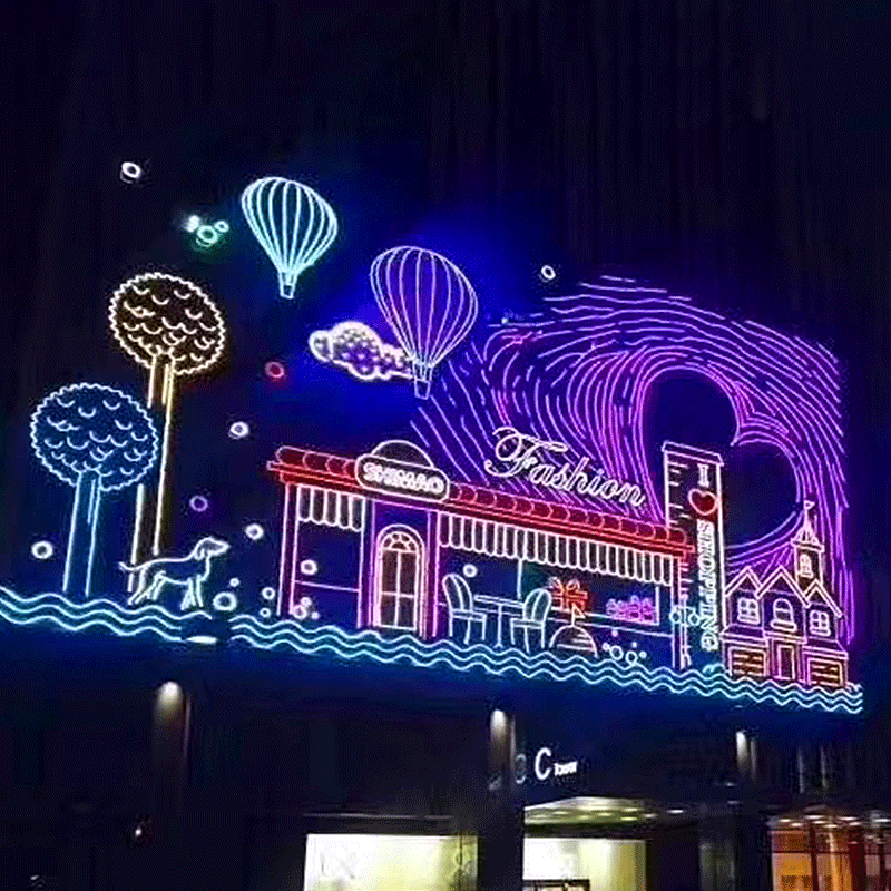 户外灯饰画 商场酒店门头幕墙创意霓虹灯 梦幻灯光展造型灯
