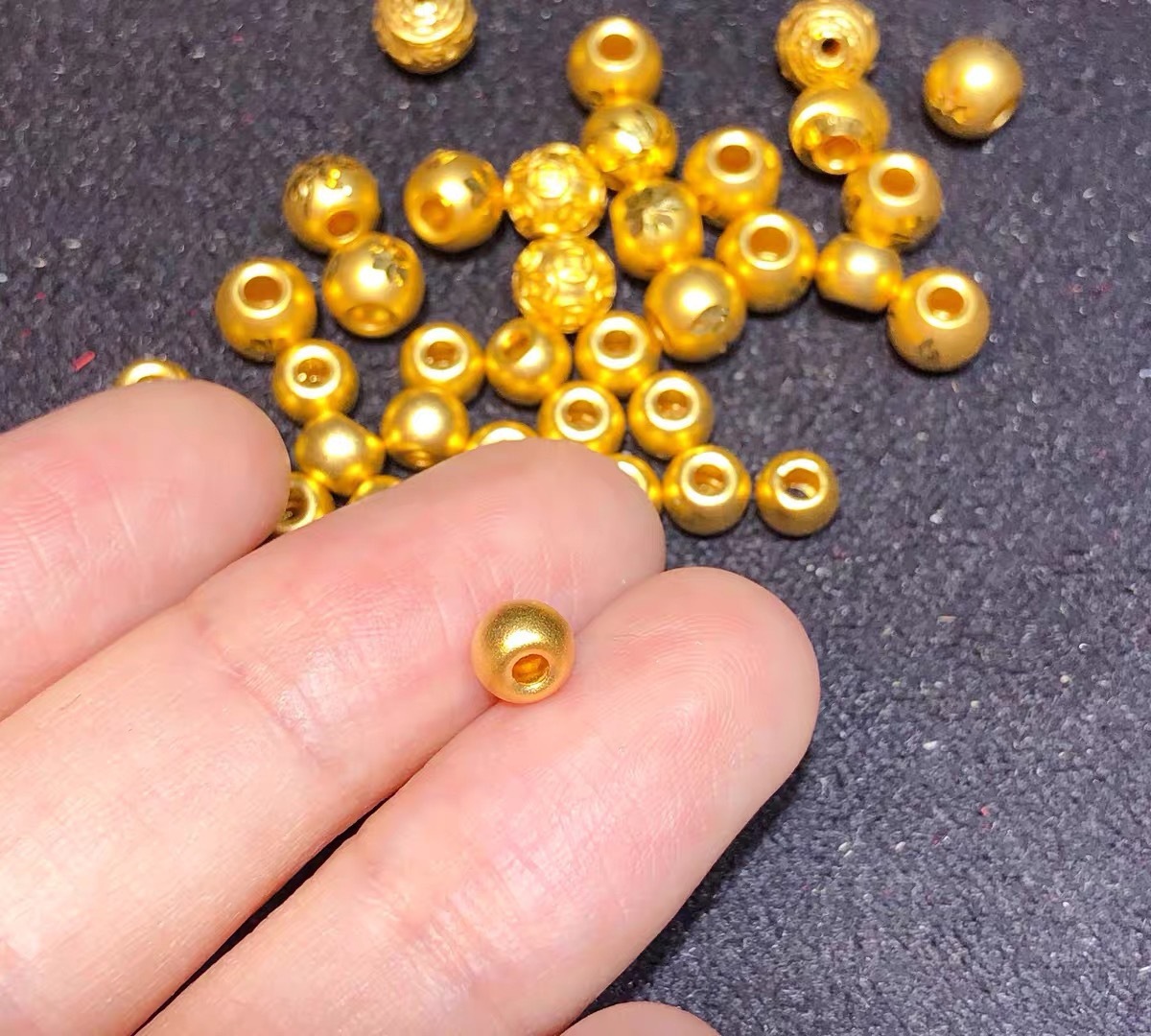 3d硬金豆豆小金珠999足金纯金转运珠4mm黄金珠子散珠 diy任意批发