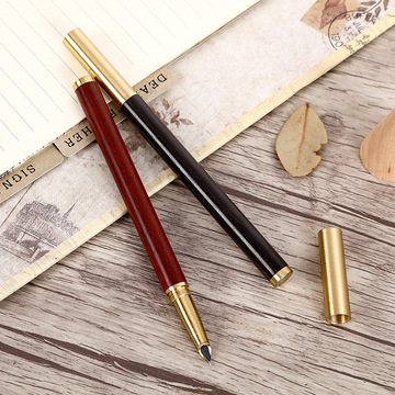 檀木笔杆黄铜钢笔可刻logo助力办公效率墨水墨囊两用商务钢笔现货