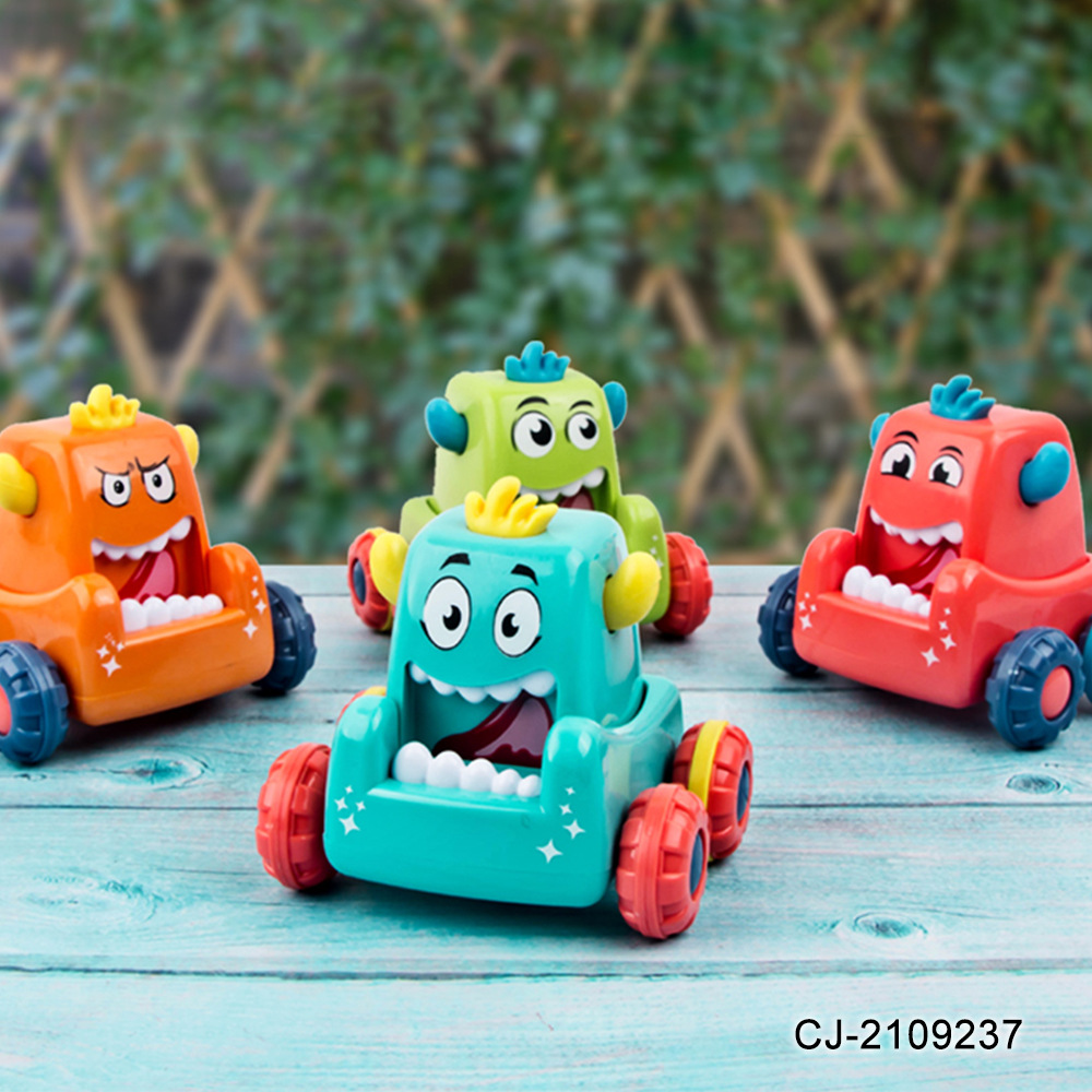 外贸新品按压怪兽小汽车儿童卡通整蛊造型宝宝按压竞速奔跑小车