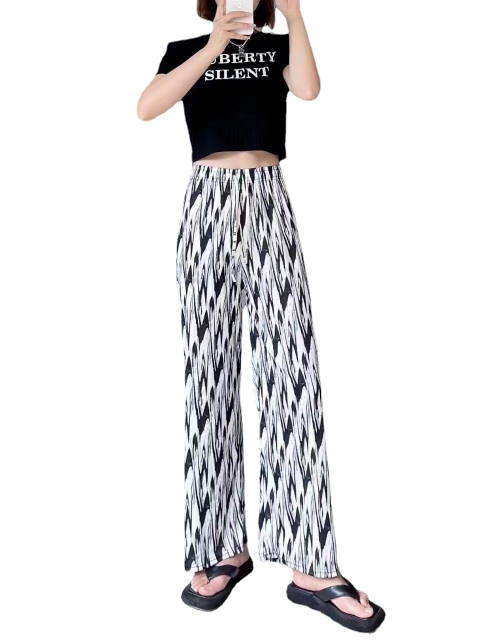 2023 Spring and Summer New Women's Wide-Leg Pants Ice Silk Retro Style Wide Leg Pants High Waist Casual Straight Pants Mop Pants