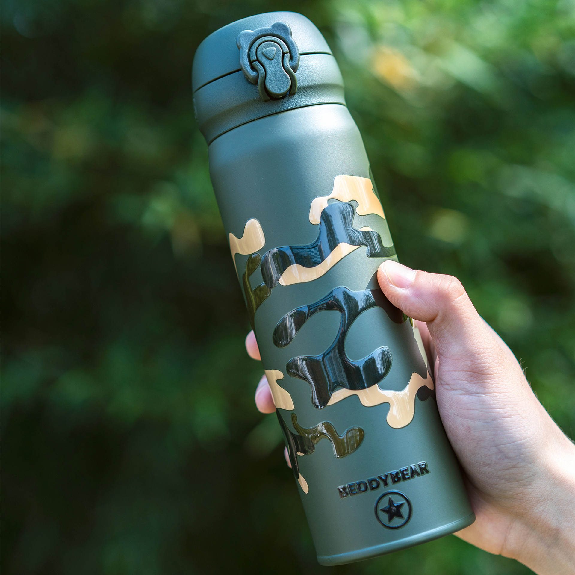 正品杯具熊成人男女款便携式弹跳316不锈钢保温杯3d立体浮雕