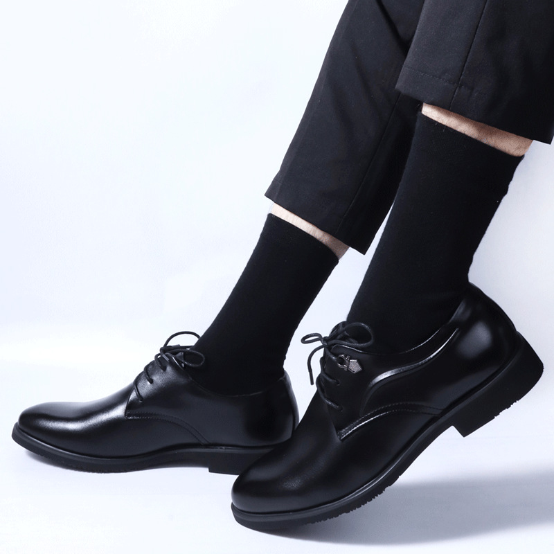 袜子男士长袜长筒商务皮鞋秋冬季加厚款中筒西装高筒高腰纯棉黑色